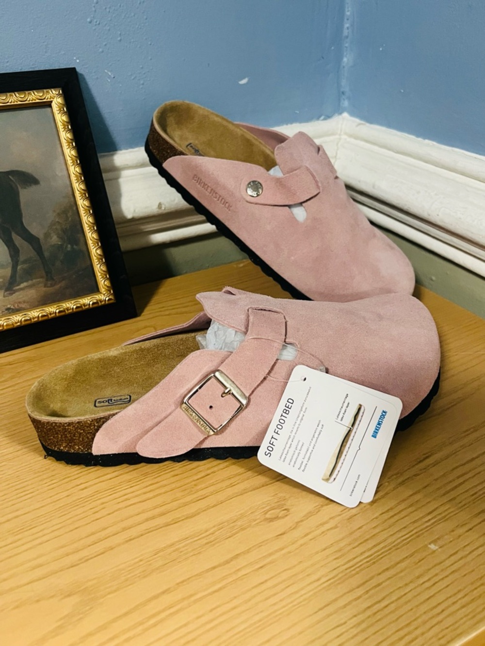 Birkenstock Soft Footbed Suede Clog in Light Pink